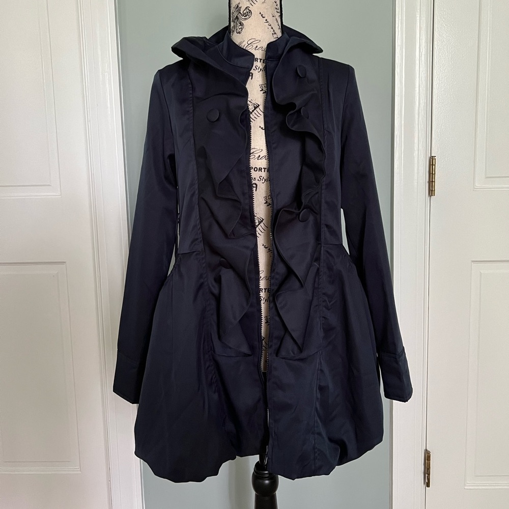 Navy Blue Peacoat with Ruffling